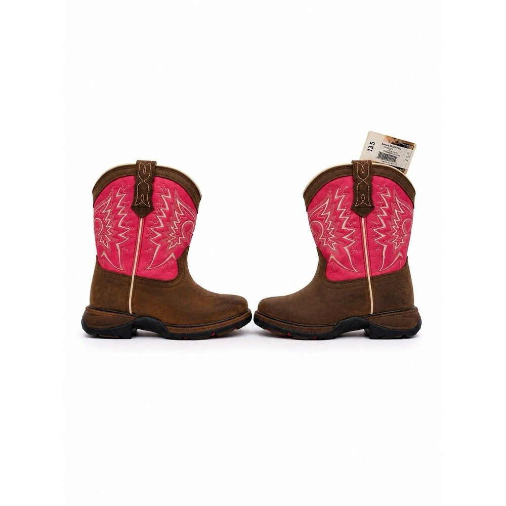 Durango Lil Rebel Kids Pink Flare Western Cowboy Boots Size 13.5 Brown